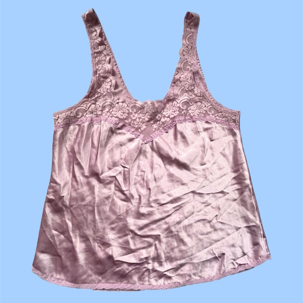 Vintage Pink Lace Trim Slip Tank Top